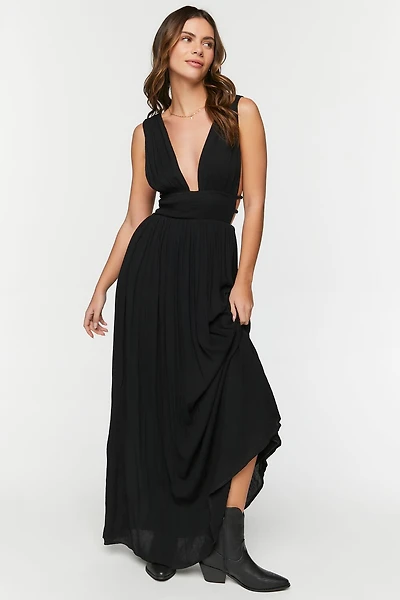 Plunging Smocked Maxi Dress