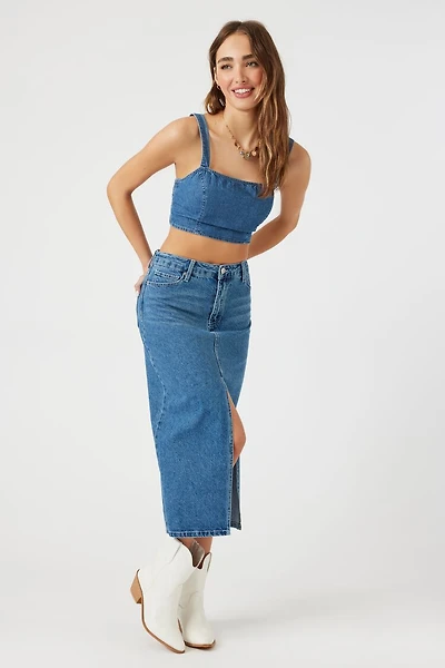 Denim Slit Midi Skirt
