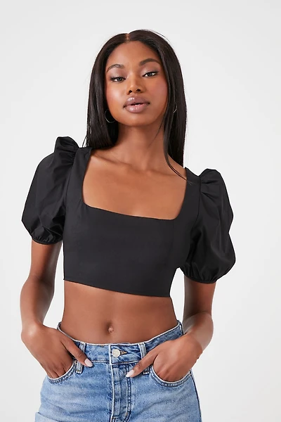 Poplin Cutout Crop Top
