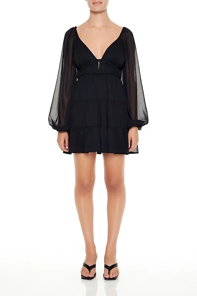 Plunging Tiered Babydoll Dress