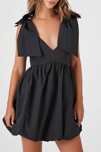 Plunging Bow Babydoll Dress