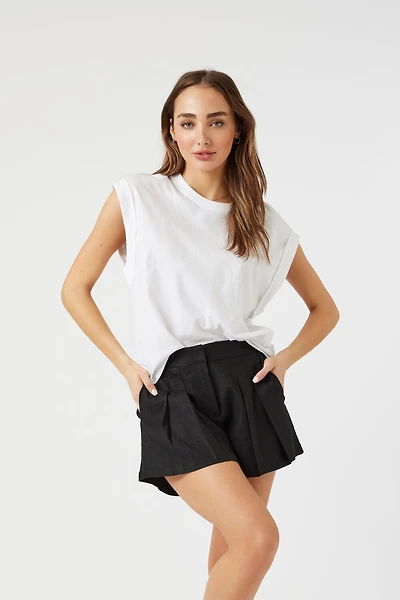 Linen-Blend Pleated Trouser Shorts