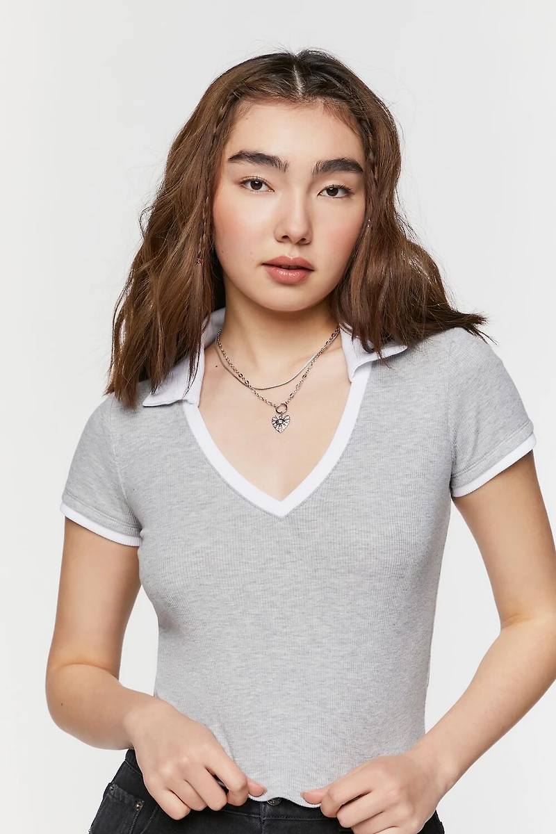 V-Neck Cropped Polo Shirt