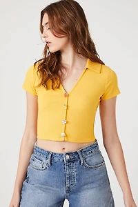 Fruit Button-Front Crop Top