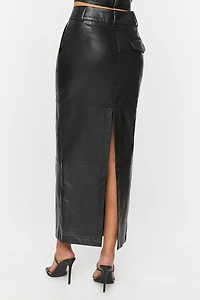 Faux Leather Slit Midi Skirt