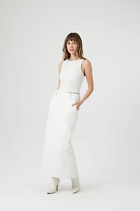 Faux Leather Slit Midi Skirt