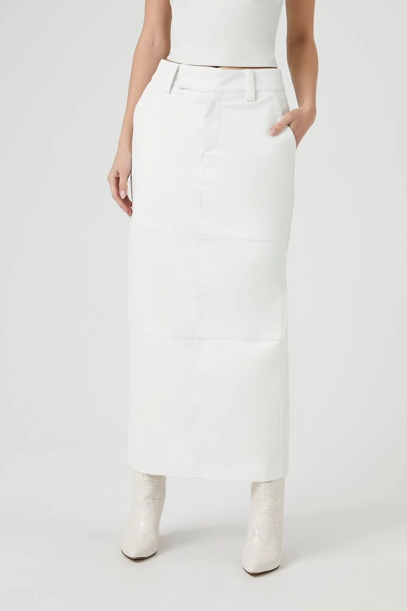 Faux Leather Slit Midi Skirt