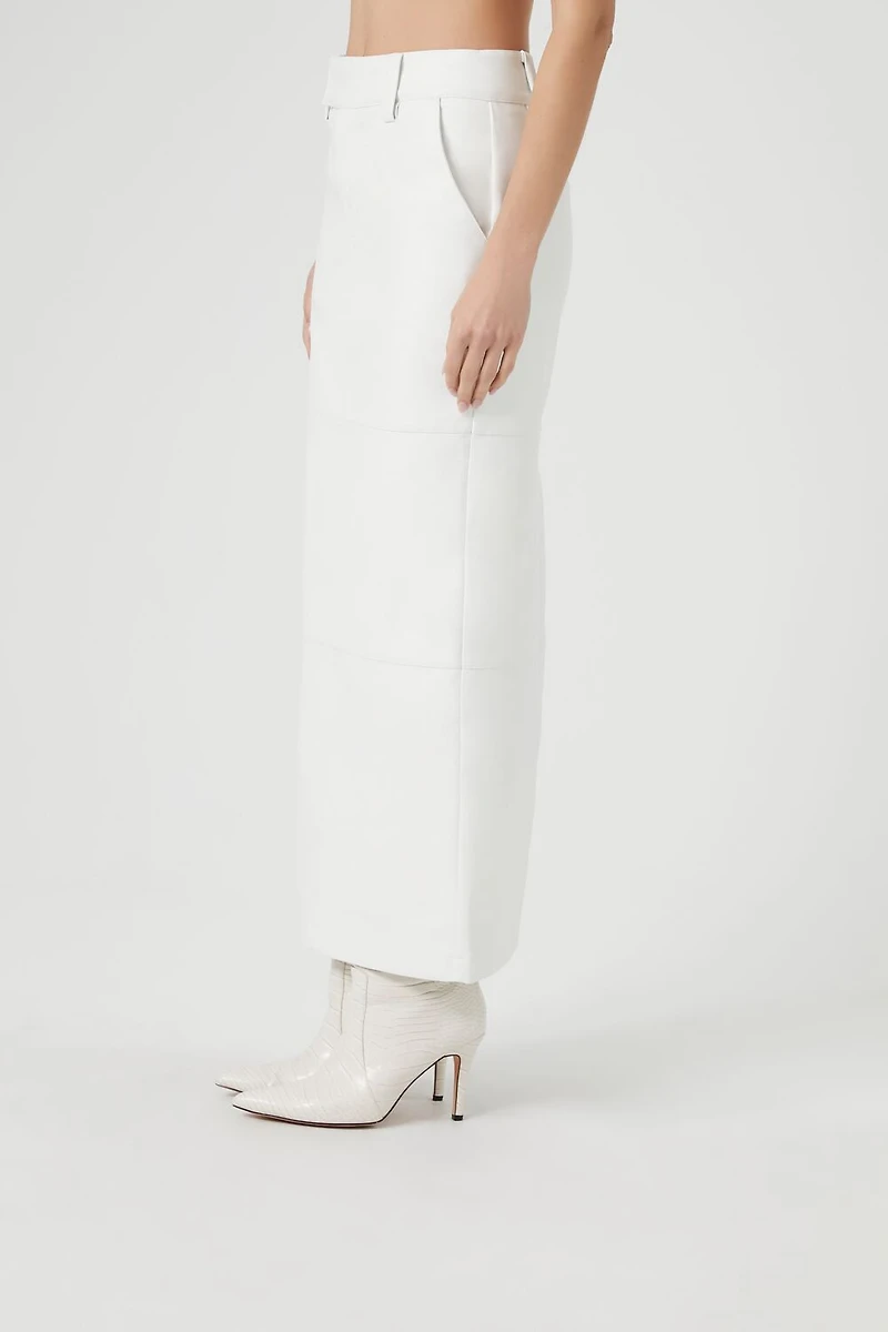 Faux Leather Slit Midi Skirt