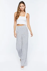 Geo Print Satin Straight-Leg Pants