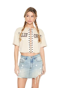 California Graphic Cutout Crop Top