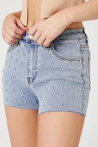 Raw-Cut Studded Denim Shorts