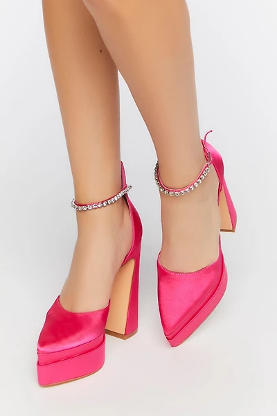 Faux Gem Satin Platform Heels