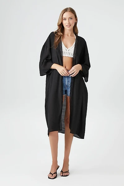 Open-Front Crochet-Trim Kimono