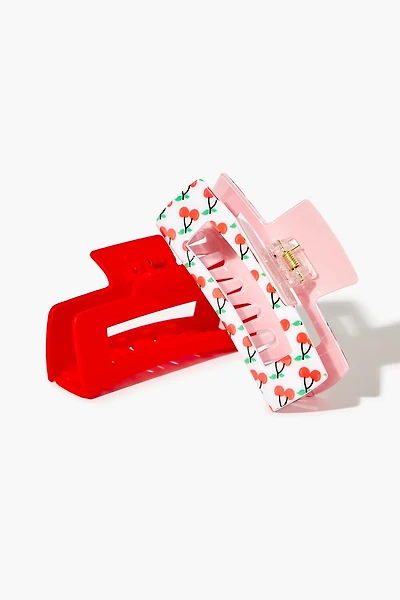 Cherry Print Hair Claw Clip Set