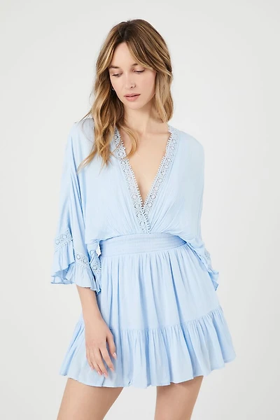 Crepe Butterfly-Sleeve Mini Dress