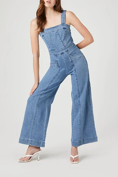 Wide-Leg Denim Overalls