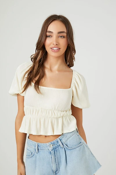 Peasant-Sleeve Flounce Crop Top