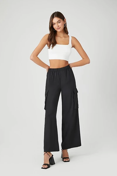 Wide-Leg Poplin Cargo Pants