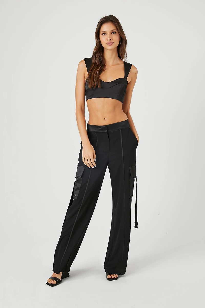 Chiffon Utility Cargo Wide-Leg Pants