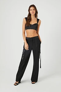 Chiffon Utility Cargo Wide-Leg Pants