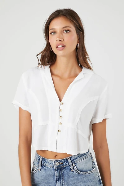 Plunging Button-Front Crop Top