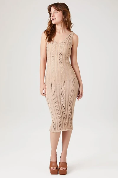 Sheer Crochet Bodycon Midi Dress