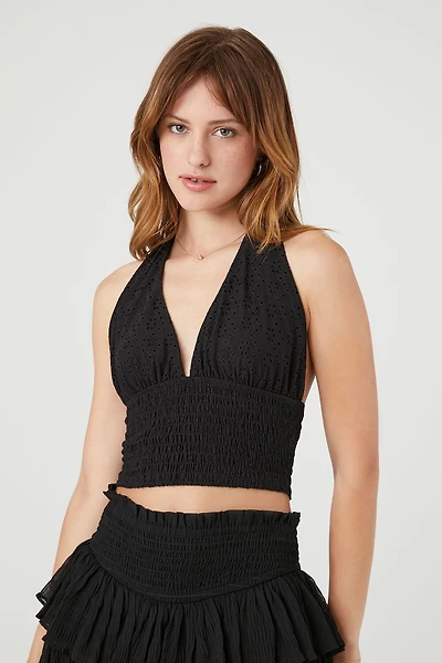 Eyelet Halter Crop Top