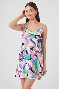Satin Abstract Print Mini Dress