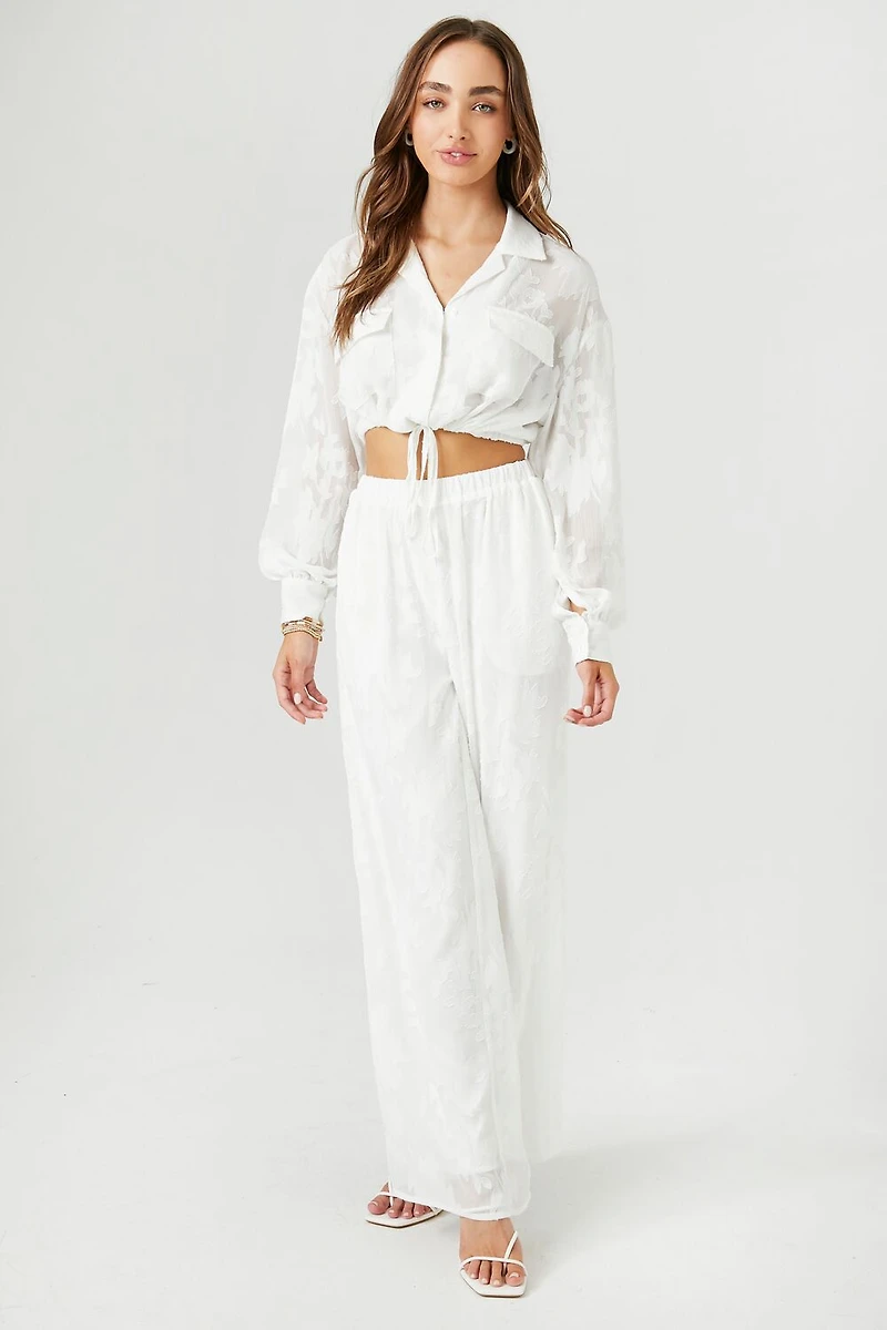 Floral Chiffon Cropped Shirt & Pants Set
