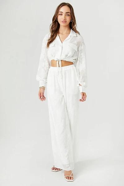 Floral Chiffon Cropped Shirt & Pants Set