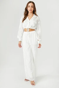 Floral Chiffon Cropped Shirt & Pants Set