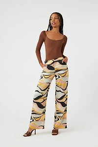 Satin Abstract Print Wide-Leg Pants