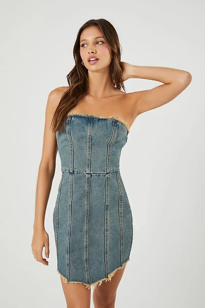 Frayed Denim Bodycon Mini Dress
