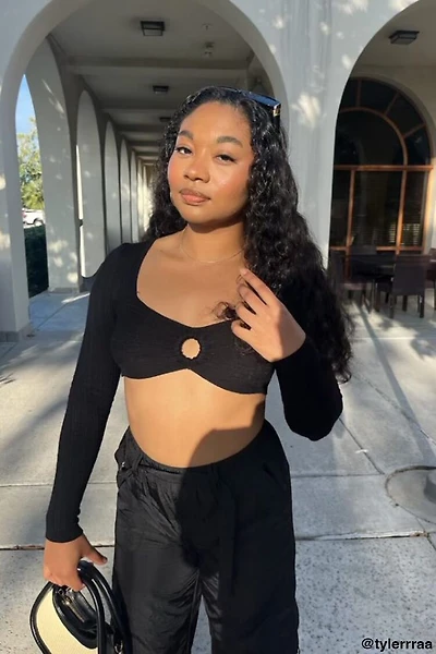 Sweater-Knit Keyhole Crop Top