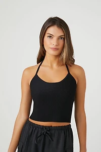 Compact Ribbed Knit Halter Cami