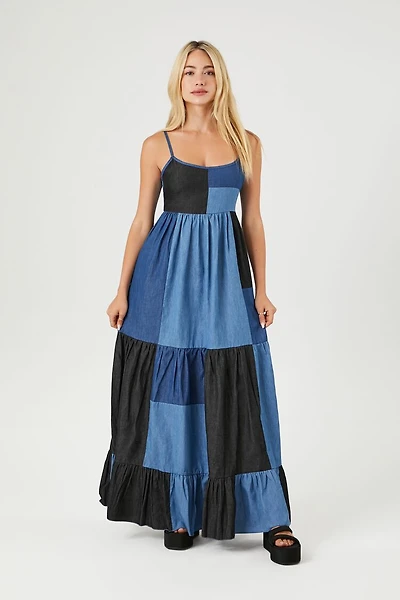 Patchwork Denim Maxi Dress