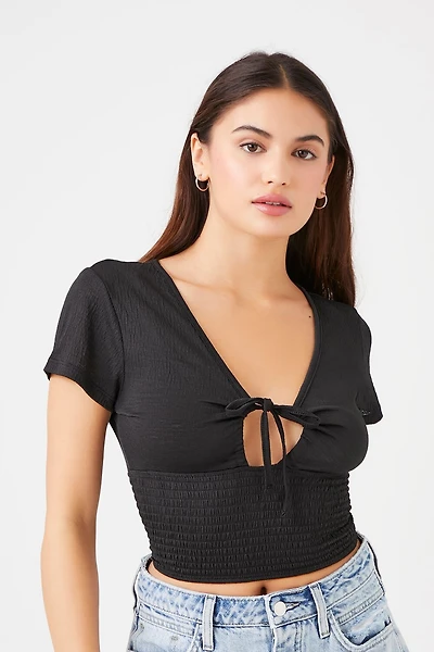 Smocked Cutout Crop Top