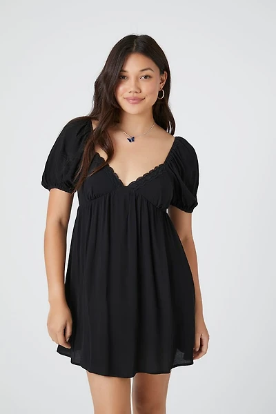 Lace-Trim Peasant Mini Dress