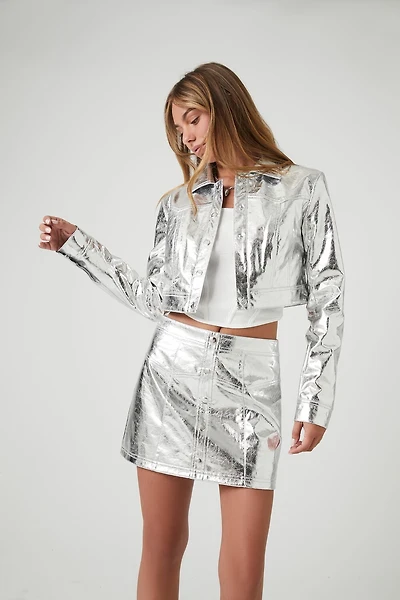 Metallic Faux Leather Skirt