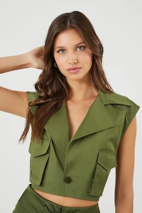 Cotton-Blend Notched Cropped Vest