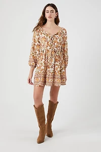 Ornate Floral Print Mini Dress