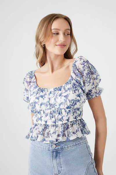 Floral Print Puff-Sleeve Top