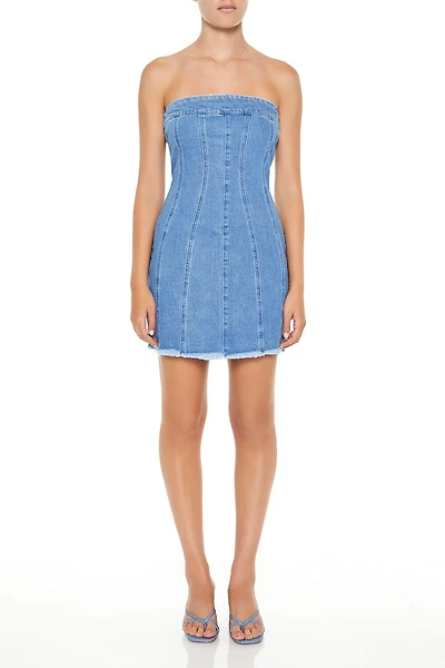Frayed Denim Tube Mini Dress