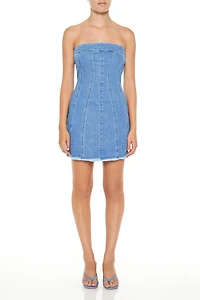 Frayed Denim Tube Mini Dress