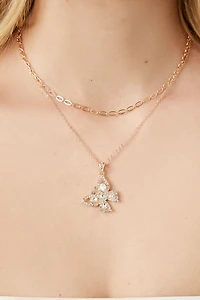 Layered Faux Gem Butterfly Necklace