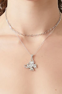 Layered Faux Gem Butterfly Necklace