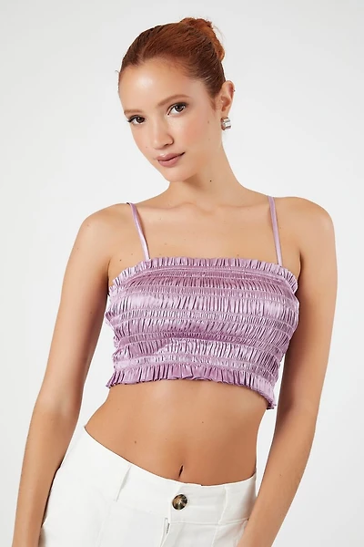 Smocked Satin Cropped Cami