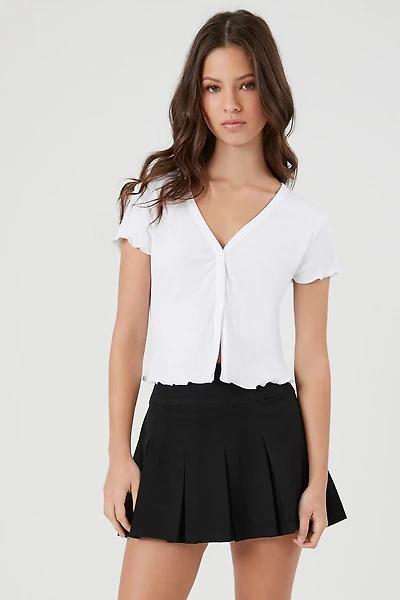 Pleated Twill Mini Skirt