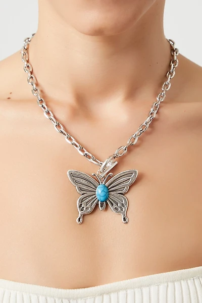 Faux Stone Butterfly Pendant Necklace