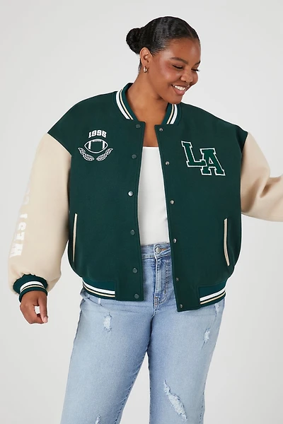 Plus Size Varsity Letterman Bomber Jacket